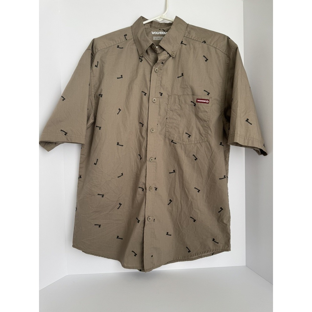 Wolverine Shirt Men's Medium Brown Tomahawk Button Down Short Sleeve